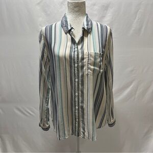 BEACHLUNCHLOUNGE Womens Multicolor Striped Soft Button Down Shirt High Low Size